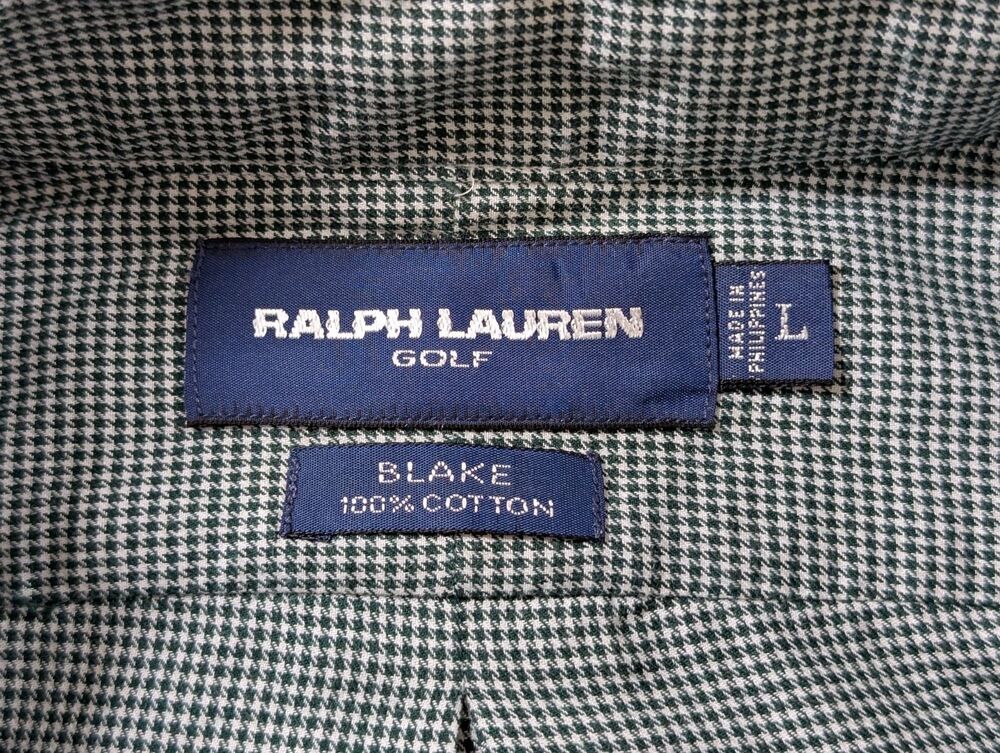 Ralph Lauren Golf Blake Fit Men's L Green Houndstooth Polo Button Down - Picture 6 of 8